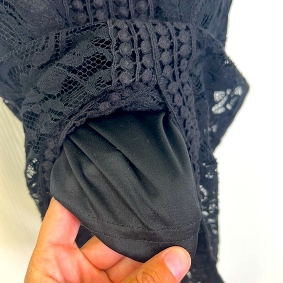 Forever 21 - Black Flat Lace Lined Deep V Neck Sleeveless Midi Dress Size Small - Picture 8 of 13